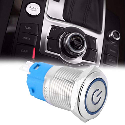 FTVogue Blue LED מתכת כפתור כפתור מתג טבעת עגולה עגולה טבעת מעצבת עצמית בקוטר חור הרכבה עם סמל כוח [24V], כפתורים ומחוונים
